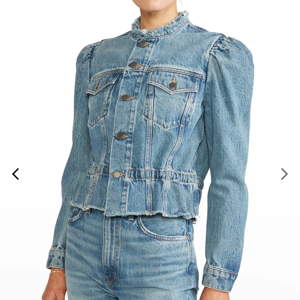 ETICA Remi Cropped Reconstructed Denim Jacket in blue size small
